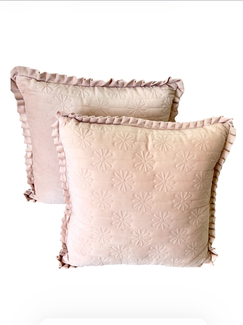 Rachel Aswell Shabby Chic Pair 2 Velvet Plush Dusty Pink Floral Farmhouse Pillow